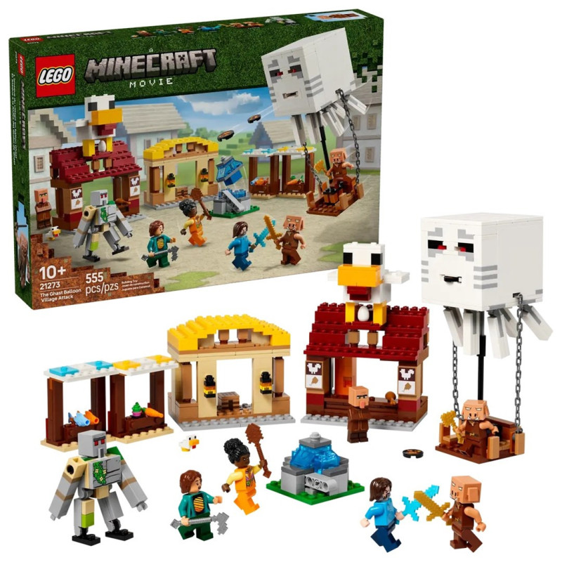 Konstruktorius LEGO® Minecraft The Ghast Balloon Village Attack 21273, 555 vnt.