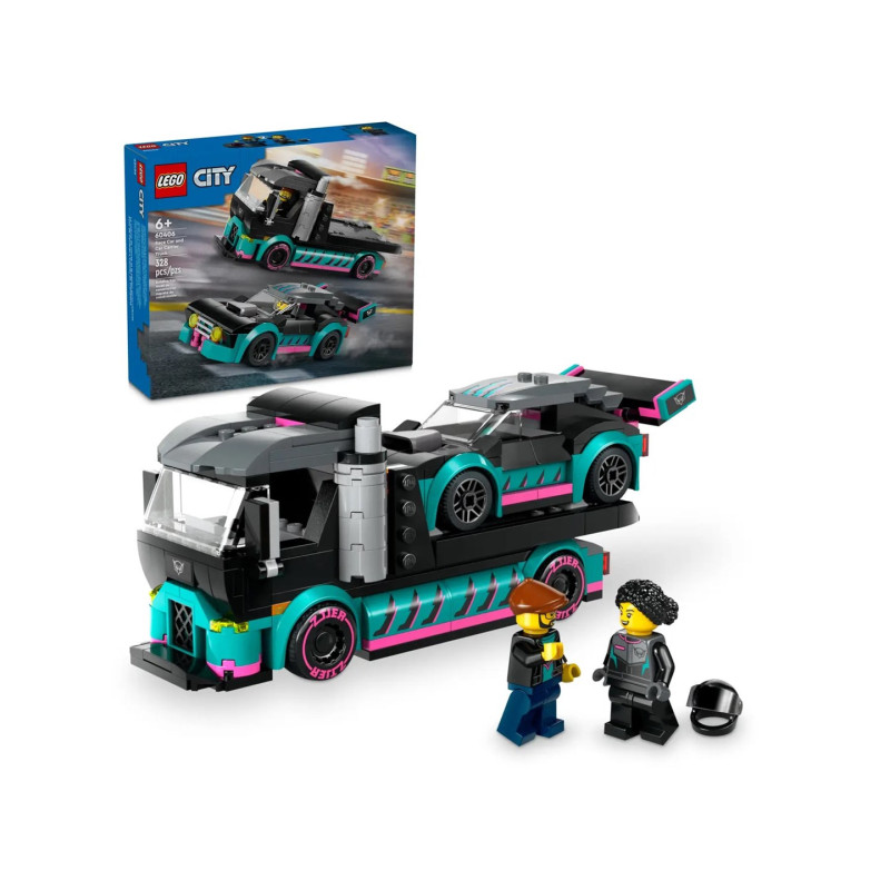 Konstruktorius LEGO® City Lenktyninis automobilis ir automobilių gabenimo sunkvežimis 60406