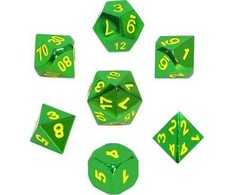 REBEL RPG Dice Set - Metal - Žalias with Geltona Numbers