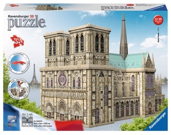 3D dėlionė Katedra Notre Dame 12523, 34.2 cm x 16.4 cm, 324 vnt. Ravensburger dėlionė