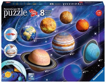 3D dėlionė Solar System 11668, 15 cm x 15 cm, 522 vnt. Ravensburger dėlionė