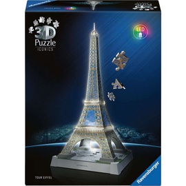 3D dėlionė Iconics Eiffel Tower, 20.9 cm x 20.9 cm, 216 vnt., pilka Ravensburger dėlionė