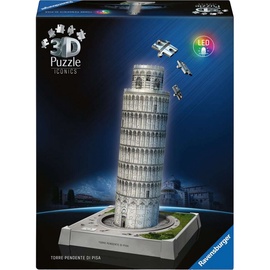 3D dėlionė Iconics Leaning Tower Of Pisa, 20.9 cm x 20.9 cm, 216 vnt., pilka Ravensburger dėlionė