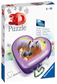3D dėlionė Horses Heart Box 980224, 11.2 cm x 11.2 cm, 54 vnt., rožinė/įvairių spalvų Ravensburger dėlionė