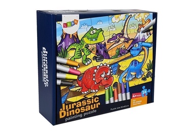 Lean Toys Paint Jurassic saur 7798, 20 cm x 21 cm, 24 vnt., balta/įvairių spalvų Dino dėlionė