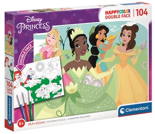 Clementoni Princess Happy Color Double Face 25714, 33.5 cm x 23.5 cm, 104 vnt. Disney dėlionė