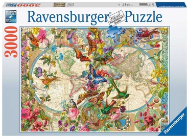 Flora And Fauna World Map 17117, 80 cm x 121 cm, 3000 vnt. Ravensburger dėlionė