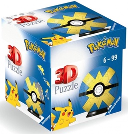 3D dėlionė Pokemon Quick Ball 11580, 7.5 cm x 7.5 cm, 54 vnt., mėlyna/geltona Ravensburger dėlionė